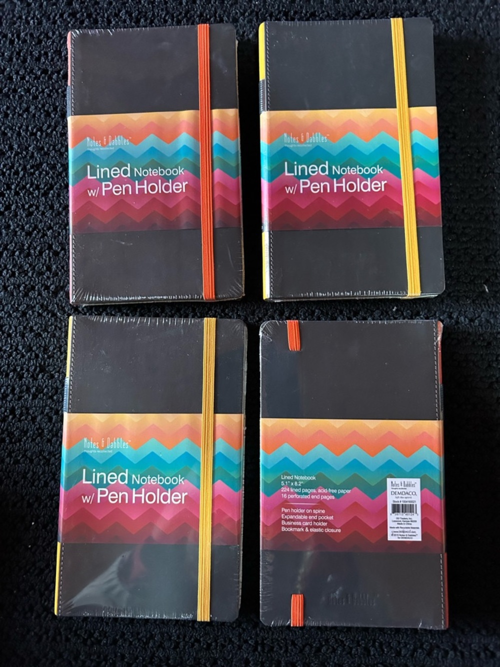 Demdaco Black Notebook with Lines Paper and  Pen Holder